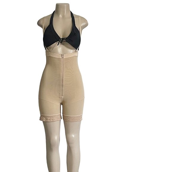 Mid-Thigh Post-Surgical Compression Body Shaper Detachable Straps Zipper Crotch - Picture 4 of 9